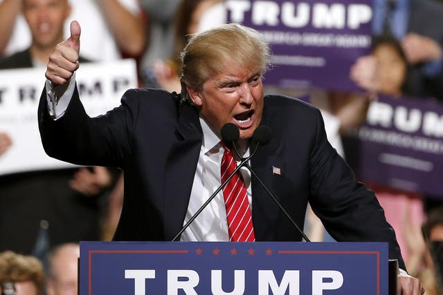 A file photo shows Donald Trump speaking in Phoenix during the 2016 campaign