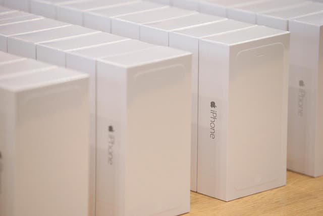New Apple iPhone 6 phones await customers at the Apple Store on the first day of sales of the new phone in Germany on September 19, 2014 in Berlin, Germany