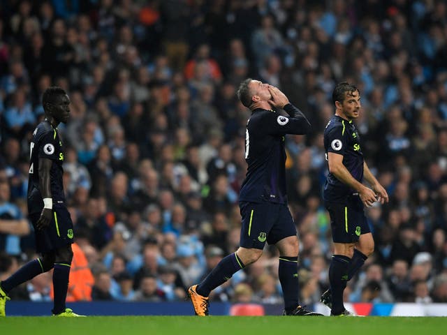 Wayne Rooney celebrates after putting Everton ahead against Manchester City on Monday evening