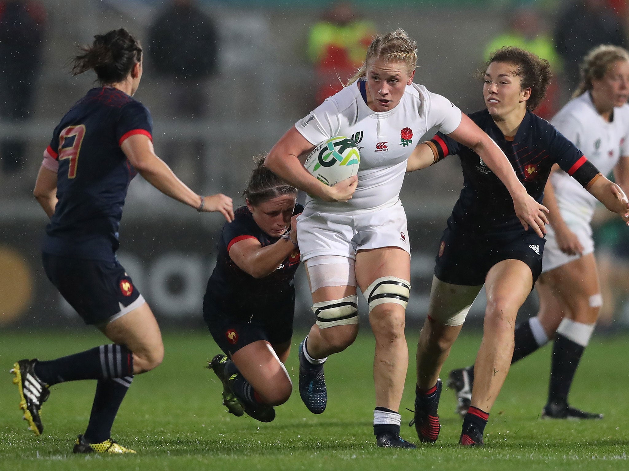 Alex Matthews attempts to break through the French defence