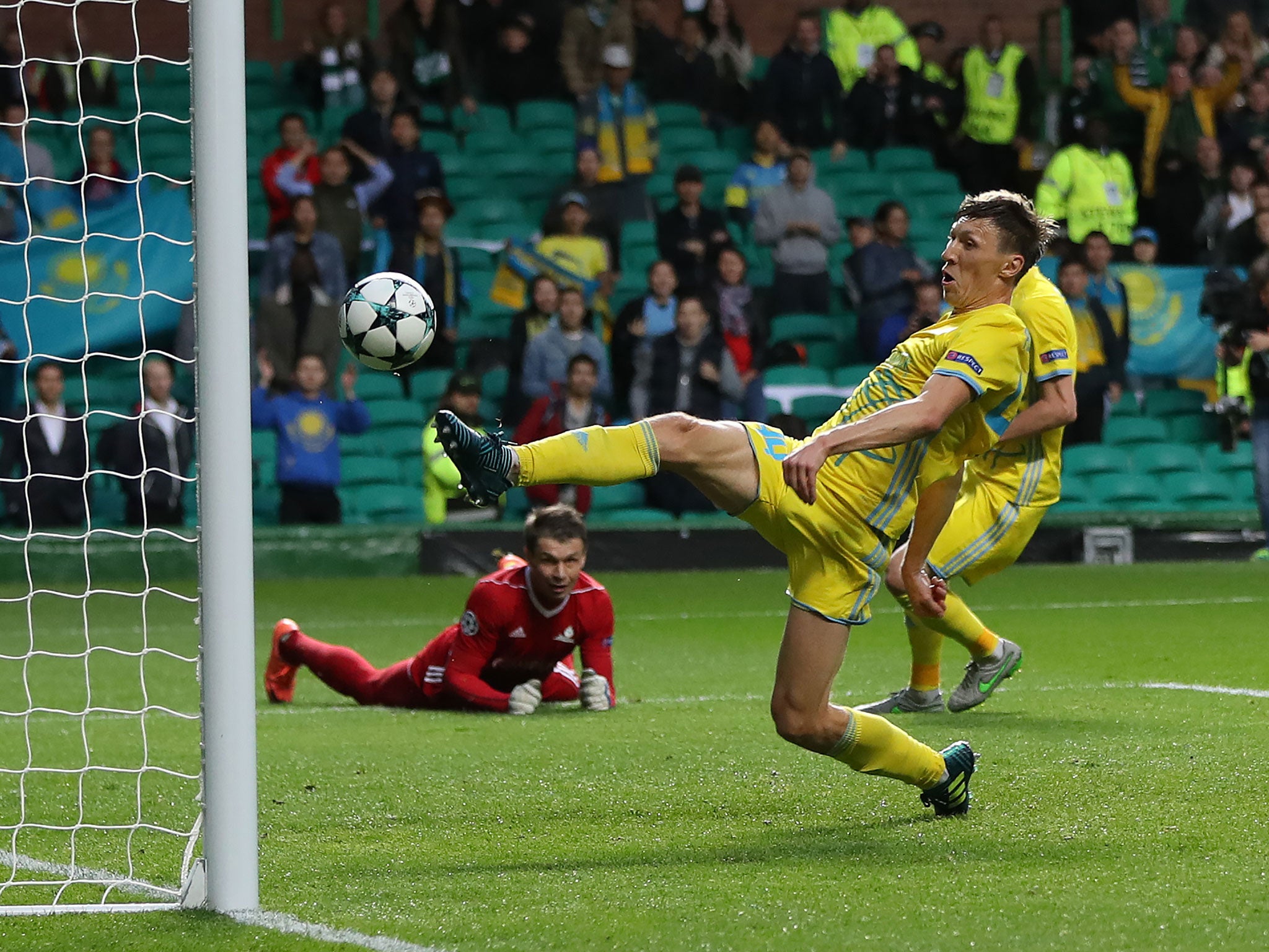 Evgeni Postnikov of FC Astana scores an own goal