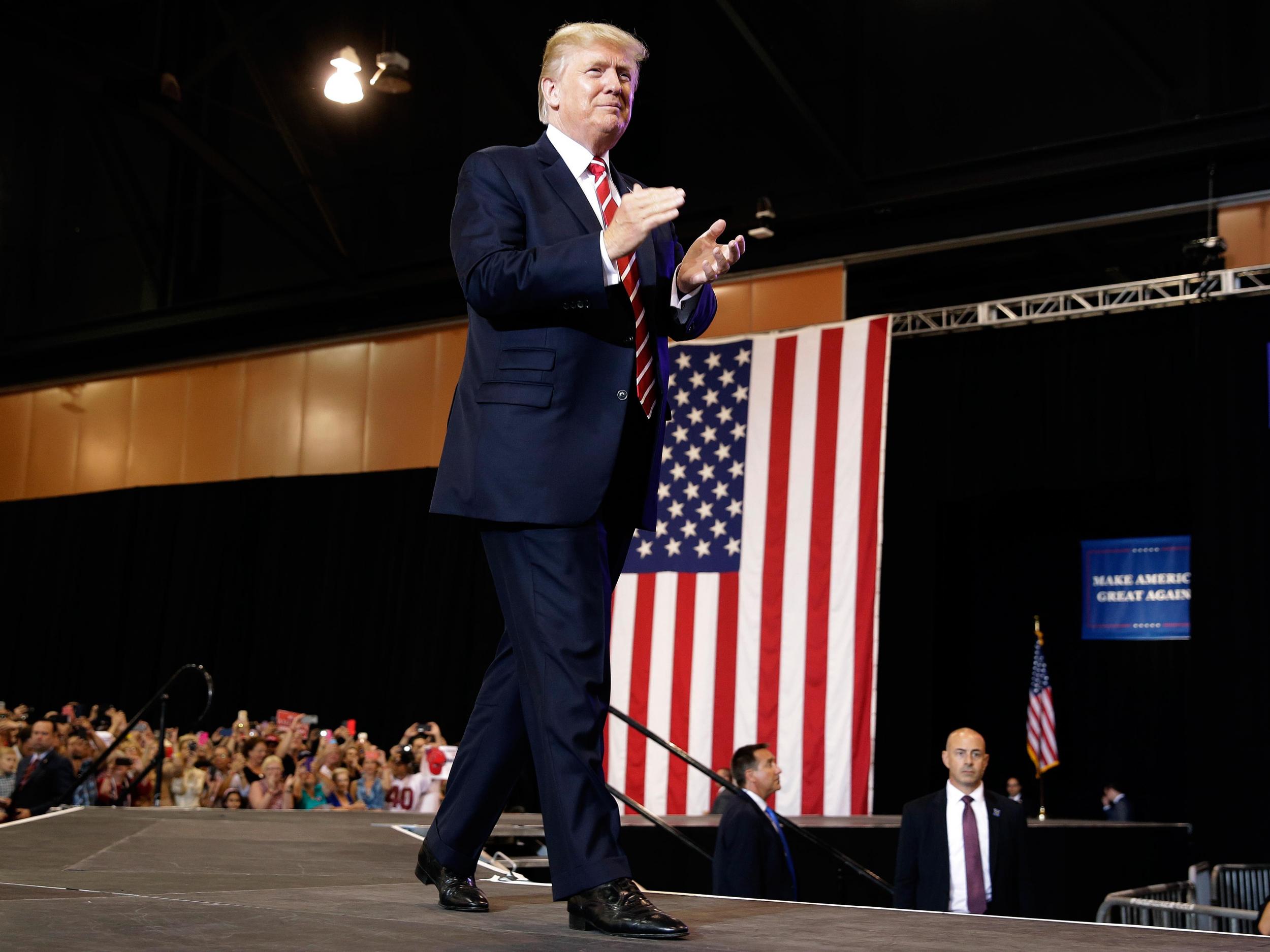 US President Donald Trump arrives at the campaign rally in Phoenix, Arizona