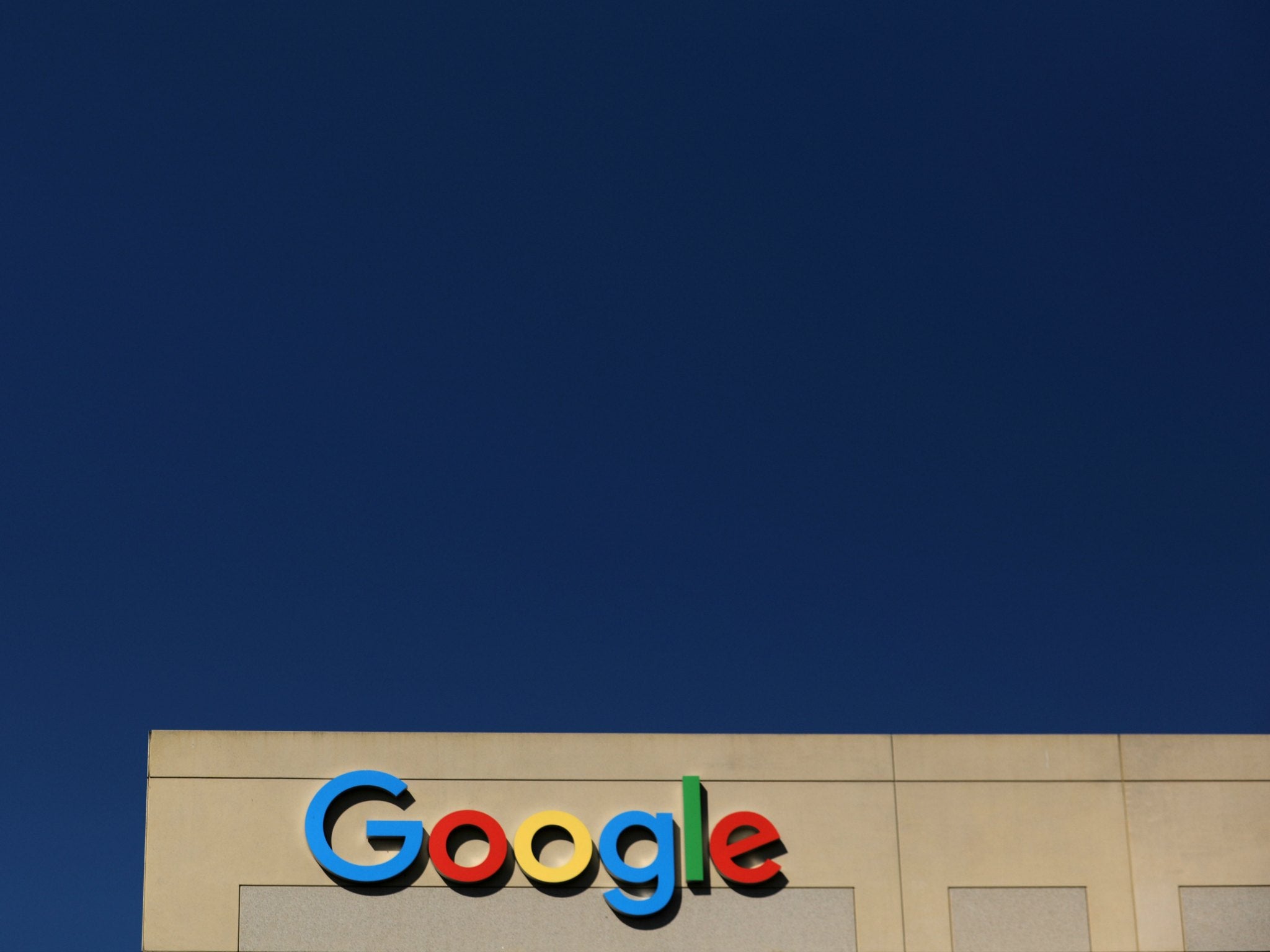The Google logo atop an office building in Irvine, California, on August 7, 2017.