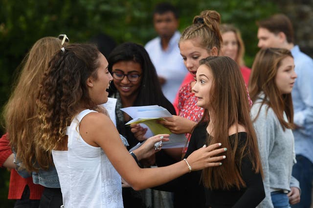 Morgan Hardy (left) and Molly Riordan celebrate after collecting their GCSE results at Norwich School