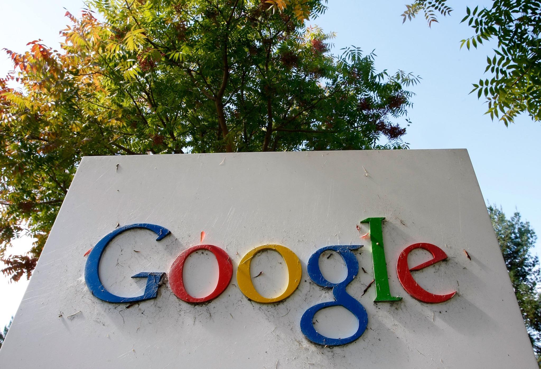 The Google logo is seen on display at the company's headquarters October 18, 2007 in Mountain View, California