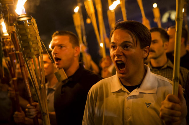 Neo-Nazis and white supremacists chant in Charlottesville, Virginia