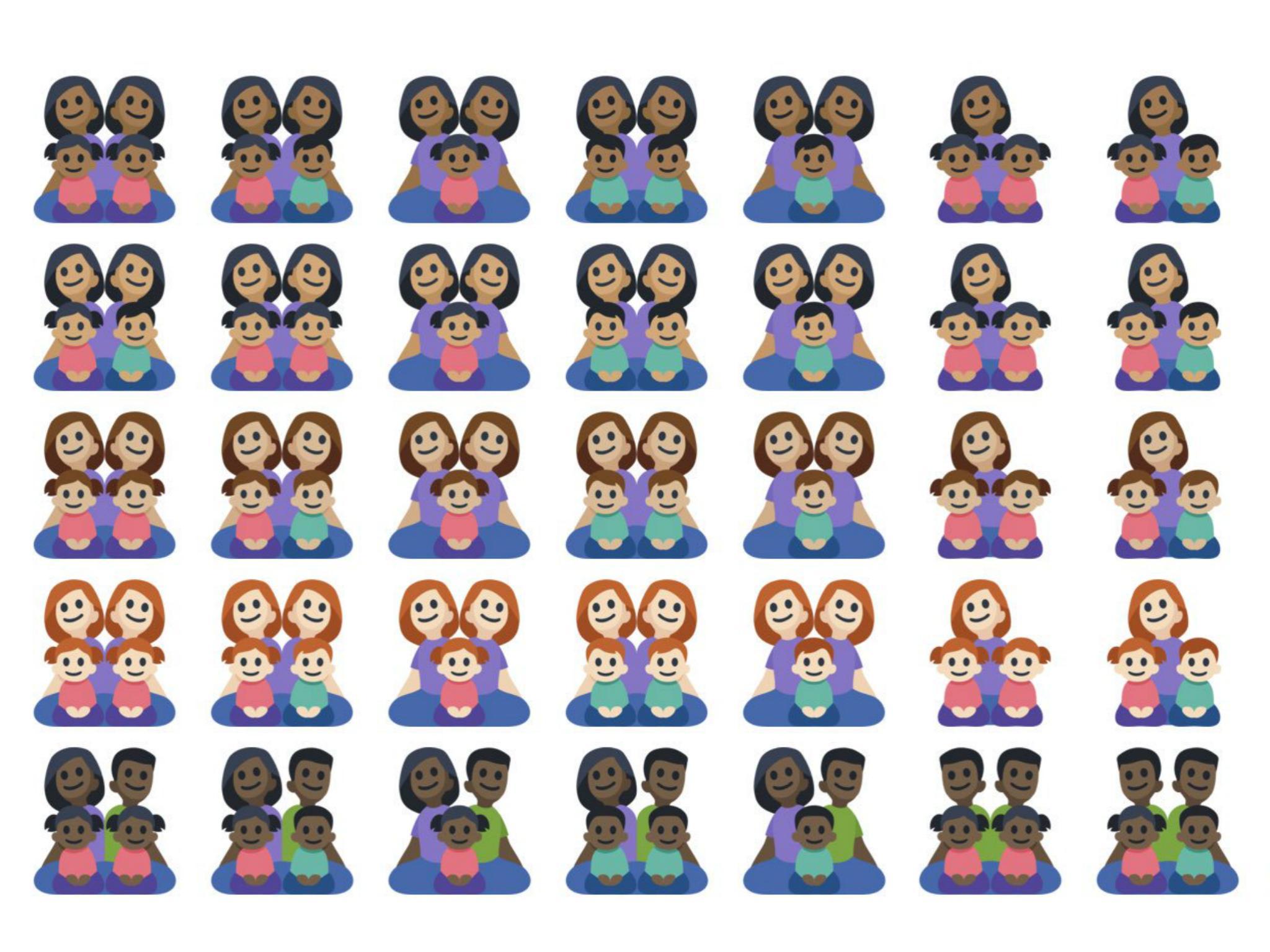 Every member of every family depicted by the new emoji shares the same skin colour