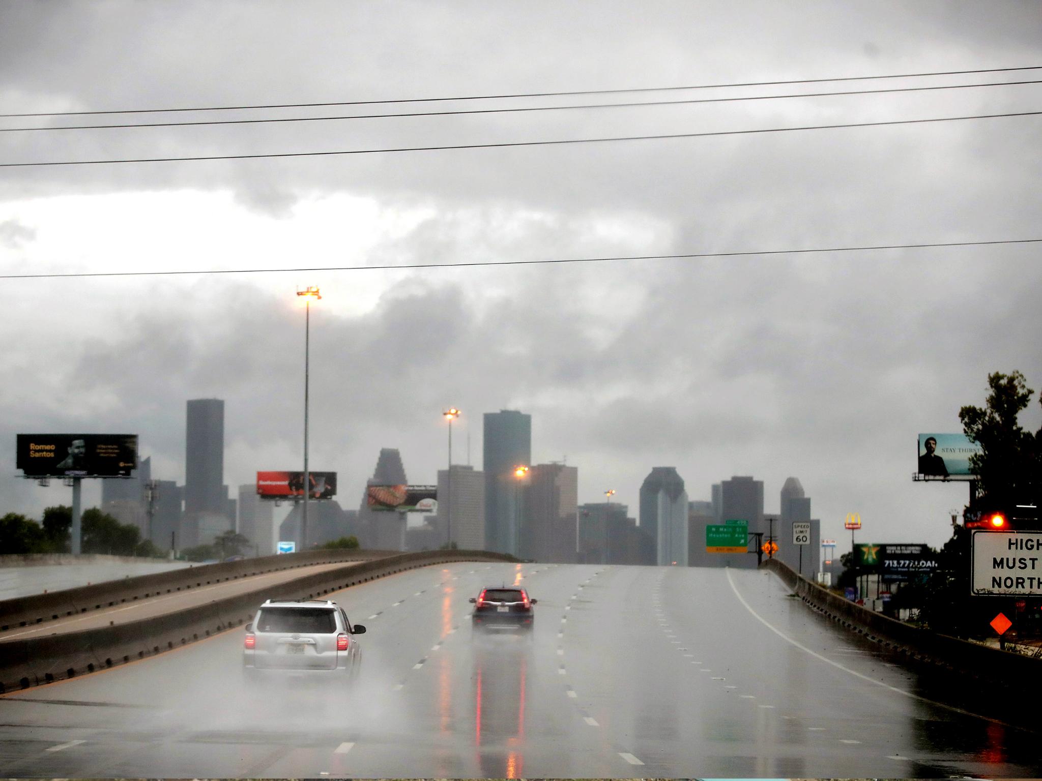 Rain from Hurricane Harvey batters the downtown area on 26 August 2017 in Houston, Texas.
