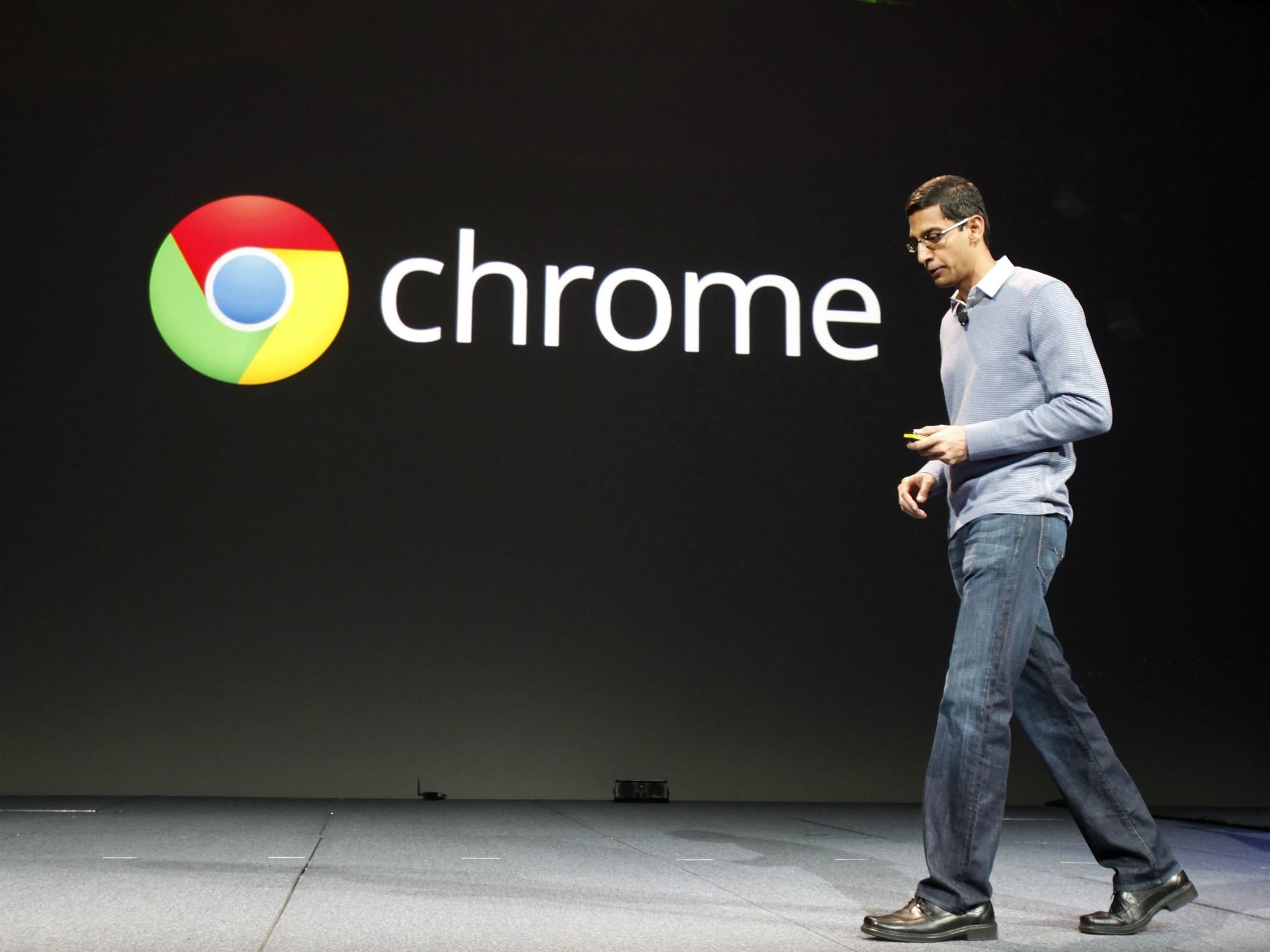 Sundar Pichai, senior vice president of Google Chrome, speaks during Google I/O Conference at Moscone Center in San Francisco, California June 28, 2012