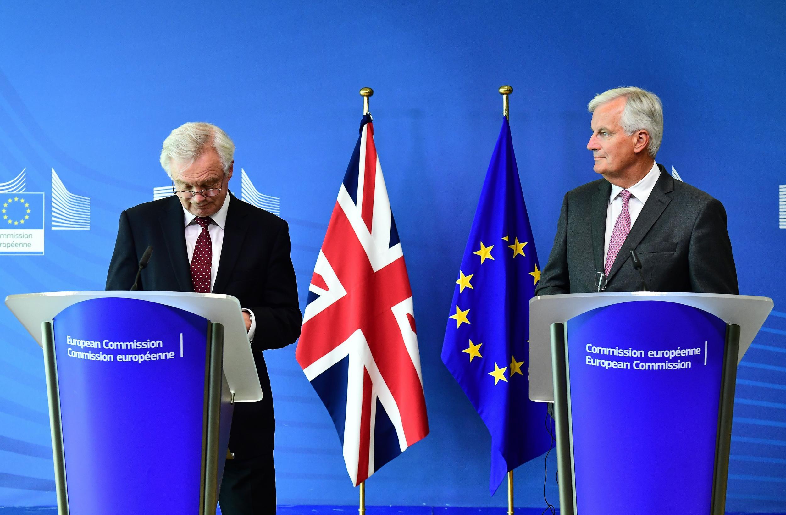 Brexit Secretary David Davis and EU chief negotiator Michel Barnier in Brussels at the start of the third round of talks