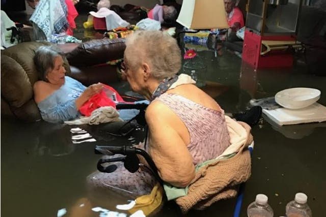 Residents of the La Vita Bella assisted-living center in Dickinson, Texas, waiting to be evacuated on Sunday