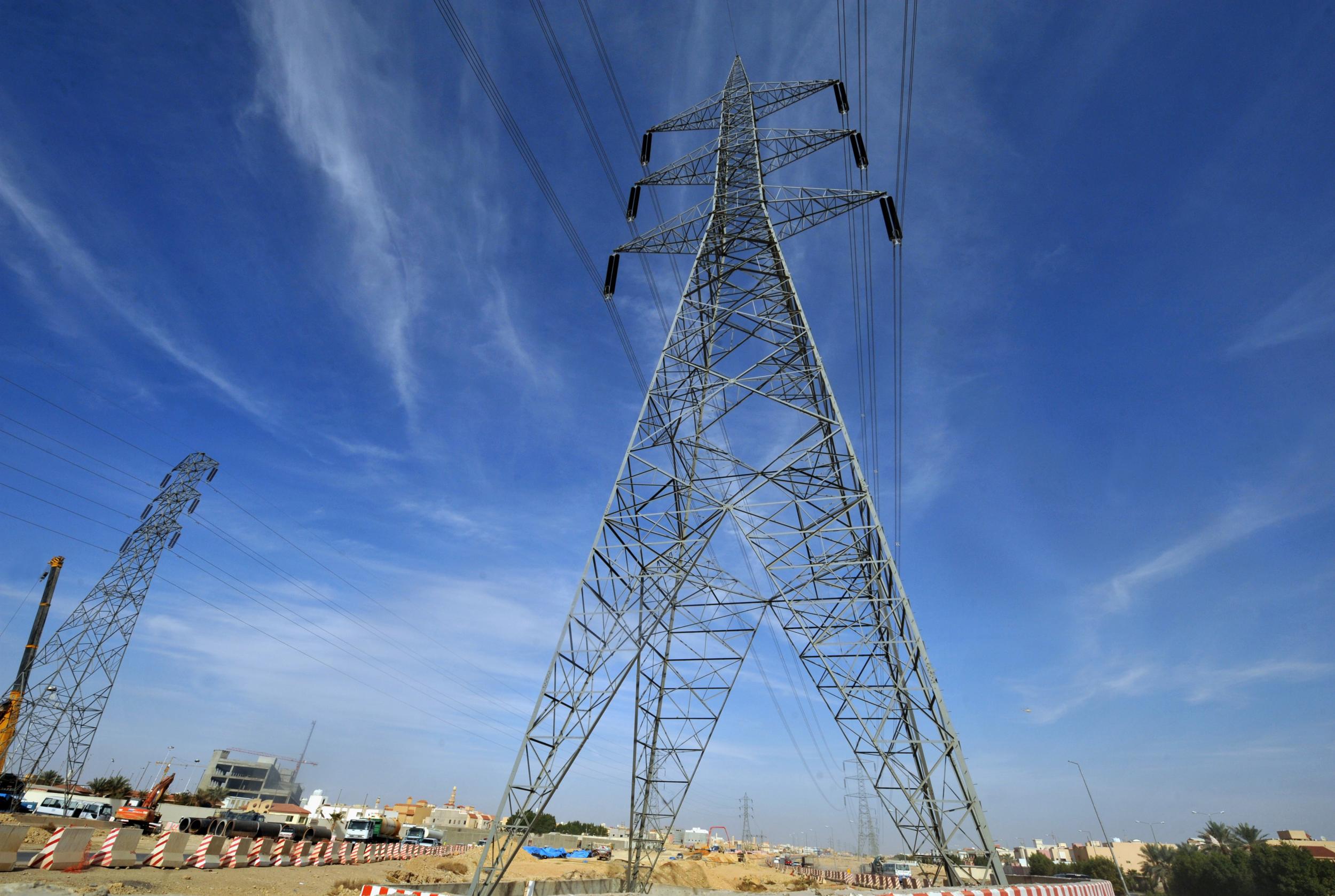 A picture taken on 4 December 2012, shows electricity pylons erected in the Saudi capital of Riyadh