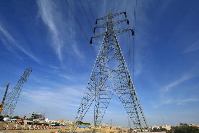 A picture taken on 4 December 2012, shows electricity pylons erected in the Saudi capital of Riyadh