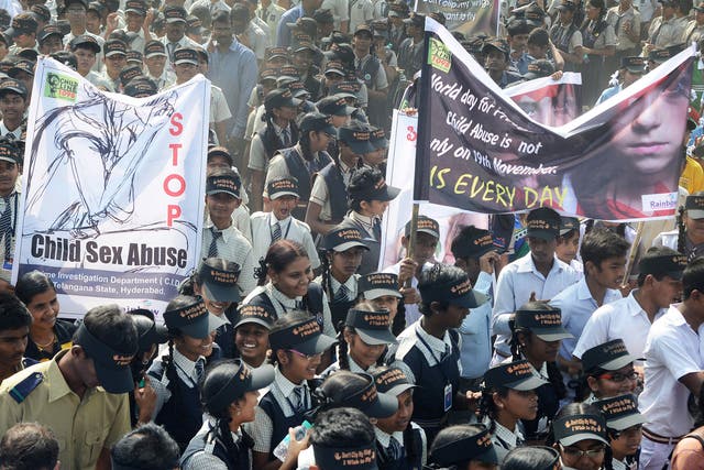Indian citizens demonstrating against child sexual abuse in Hyderbad in 2014