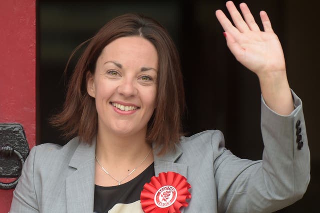 Scottish Labour Party leader, Kezia Dugdale, poses as she arrives at the polling station at Wilson Memorial Church, Edinburgh, on June 8, 2017