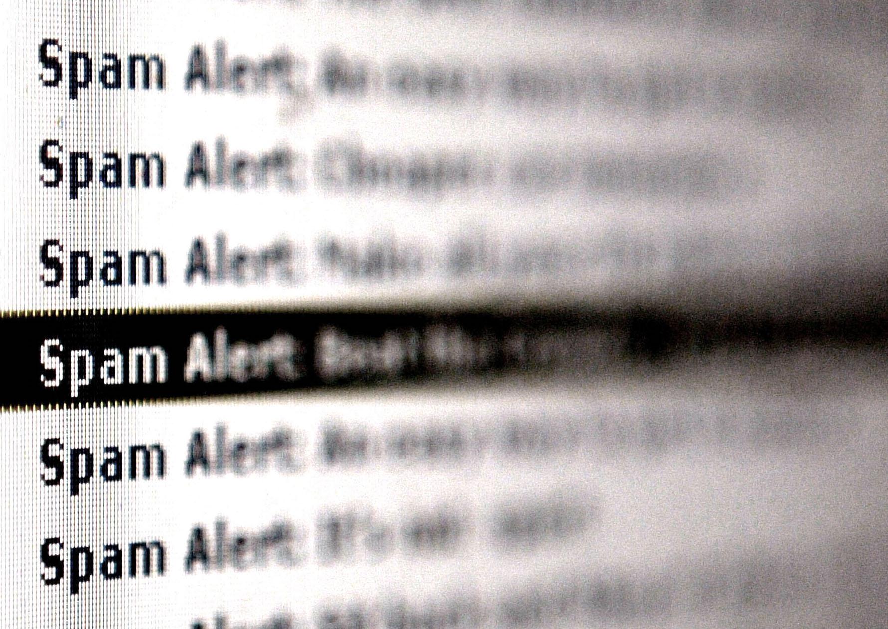 An email server shows alerts for spam, or unwanted emails, on a computer screen