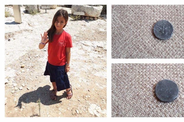 Eight-year-old Hallel Halevy discovered the coin on the ground when accompanying her family to pick up her sister from nursery school in Halamish, an Israeli settlement in the West Bank