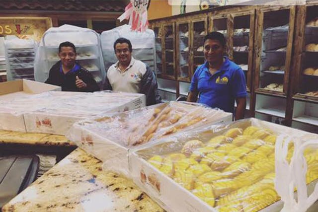 Three of the four backers who were trapped inside the El Bolillo Bakery for two days because of the floods in Houston and made hundreds of loaves for flood victims.