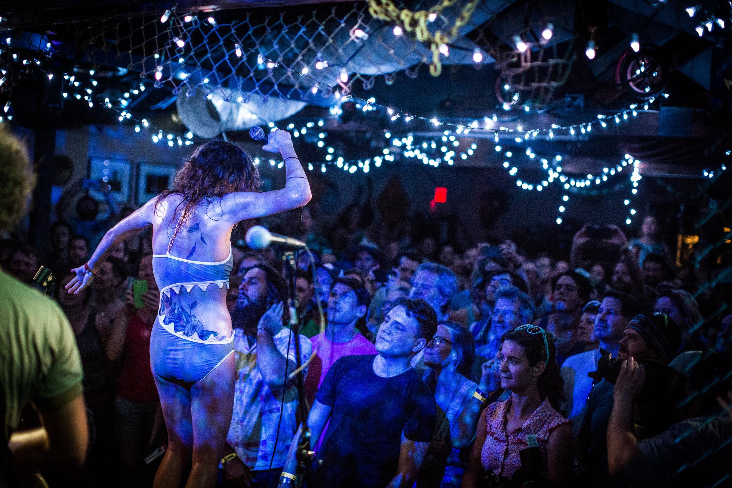 Sweet Spirit perform in the Galaxy Barn, essentially a trippy shed