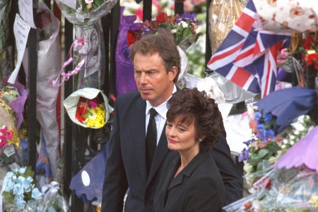Tony and Cherie Blair at Diana’s funeral. The PM’s advice to Buckingham Palace is now said to have received short shrift from the Duke of Edinburgh