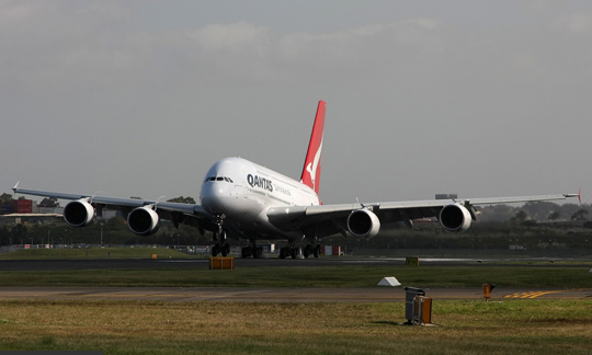 Qantas Airbus A380 lands at Sydney