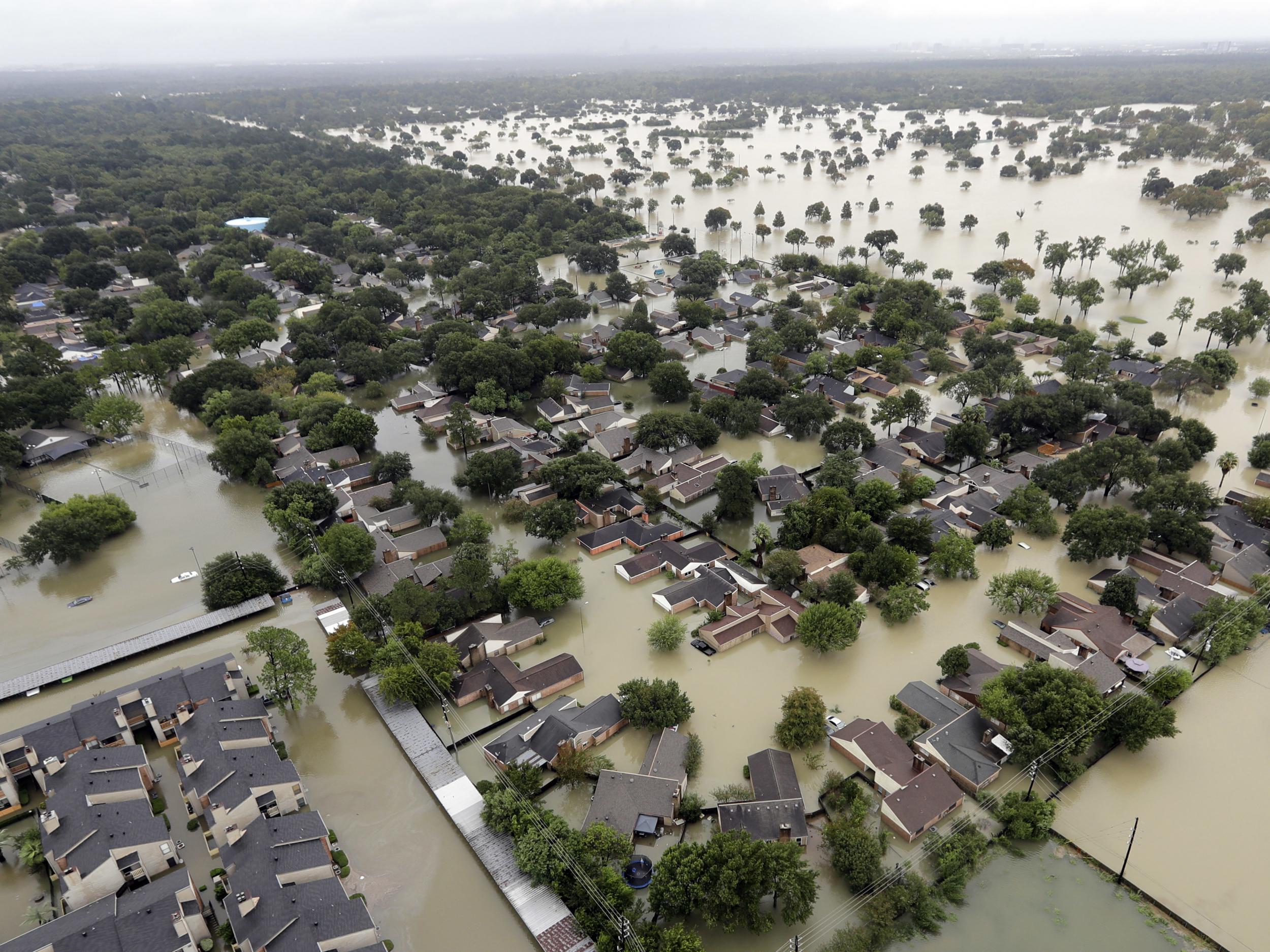 A neighbourhood near Addicks Reservoir is flooded by rain from Harvey in Houston