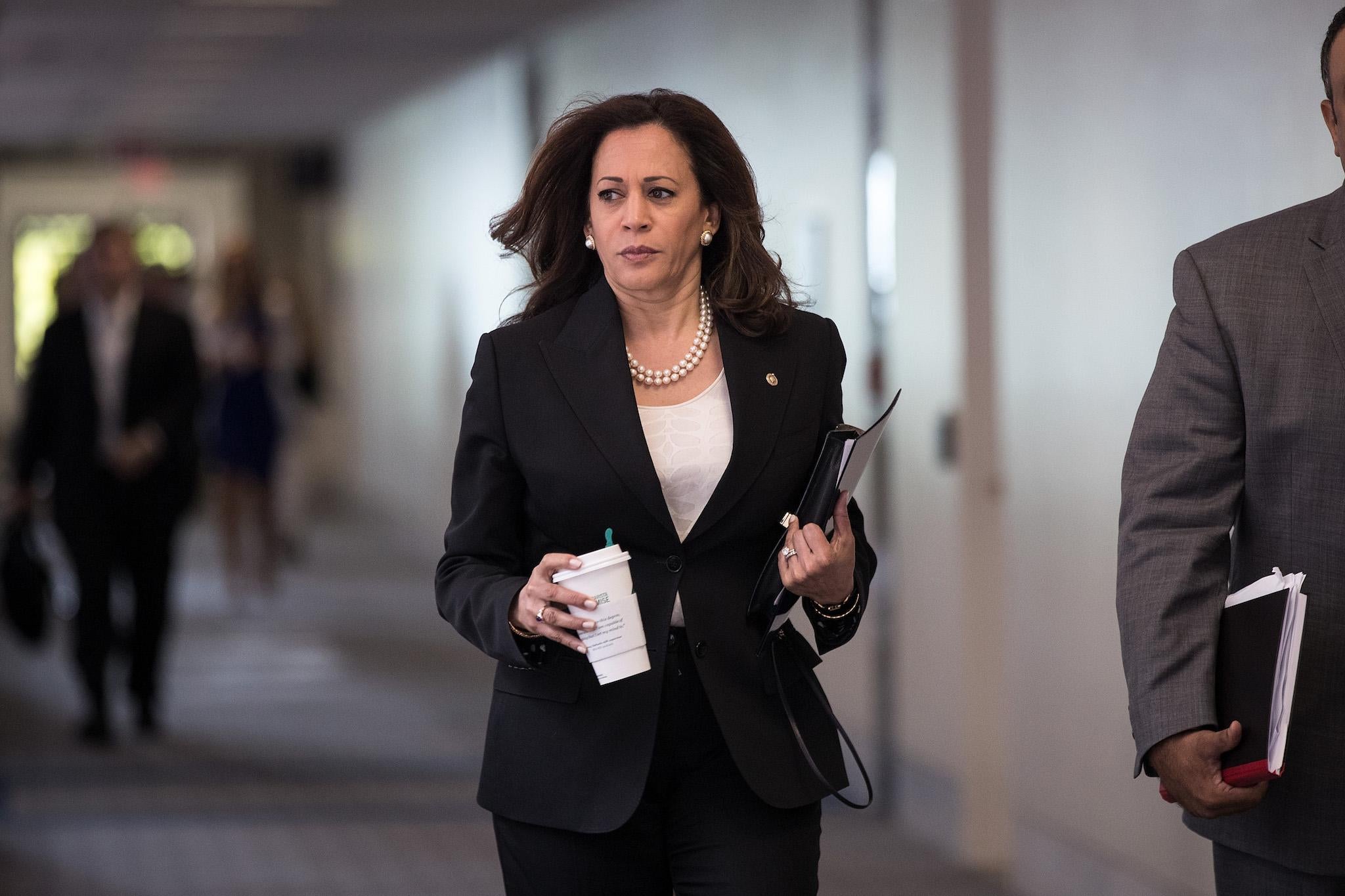 Sen. Kamala Harris (D-CA) arrives for a closed hearing of the Senate Intelligence Committee, June 29, 2017 in Washington, DC