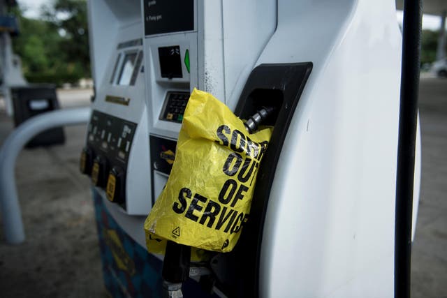 An out of service petrol pump is seen following the landfall of Harvey last week