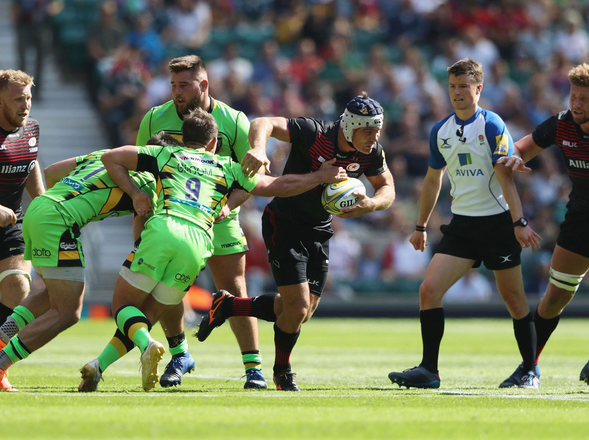 Schalk Brits inspired Saracens to a 55-24 rout of Northampton Saints at Twickenham