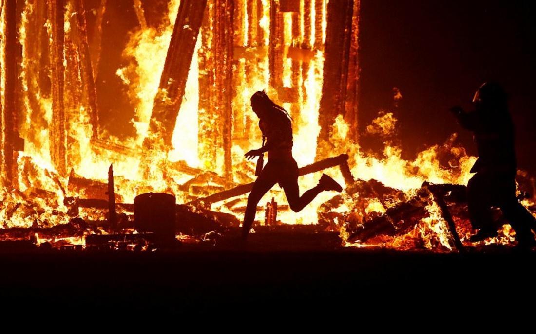 A man managed to run into the burning effigy at the festival