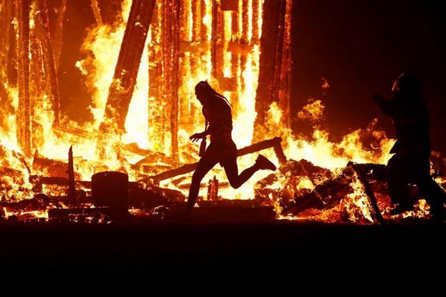 A man managed to run into the burning effigy at the festival