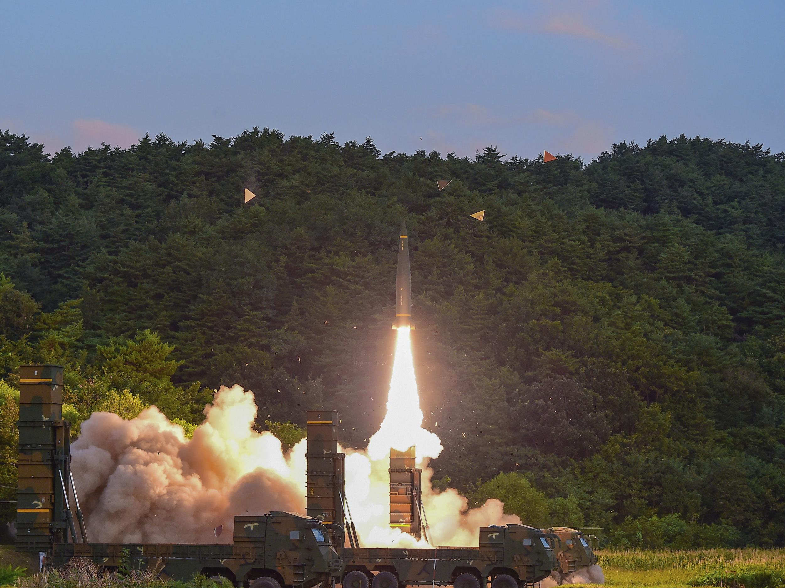 South Korea's Hyunmoo II ballistic missile is fired during an exercise at an undisclosed location on Monday 4 September 2017