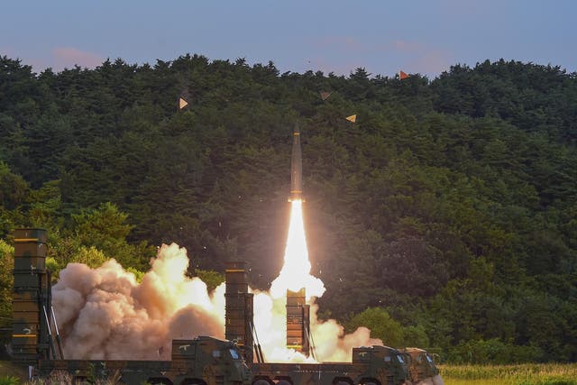 South Korea's Hyunmoo II ballistic missile is fired during an exercise at an undisclosed location on Monday 4 September 2017