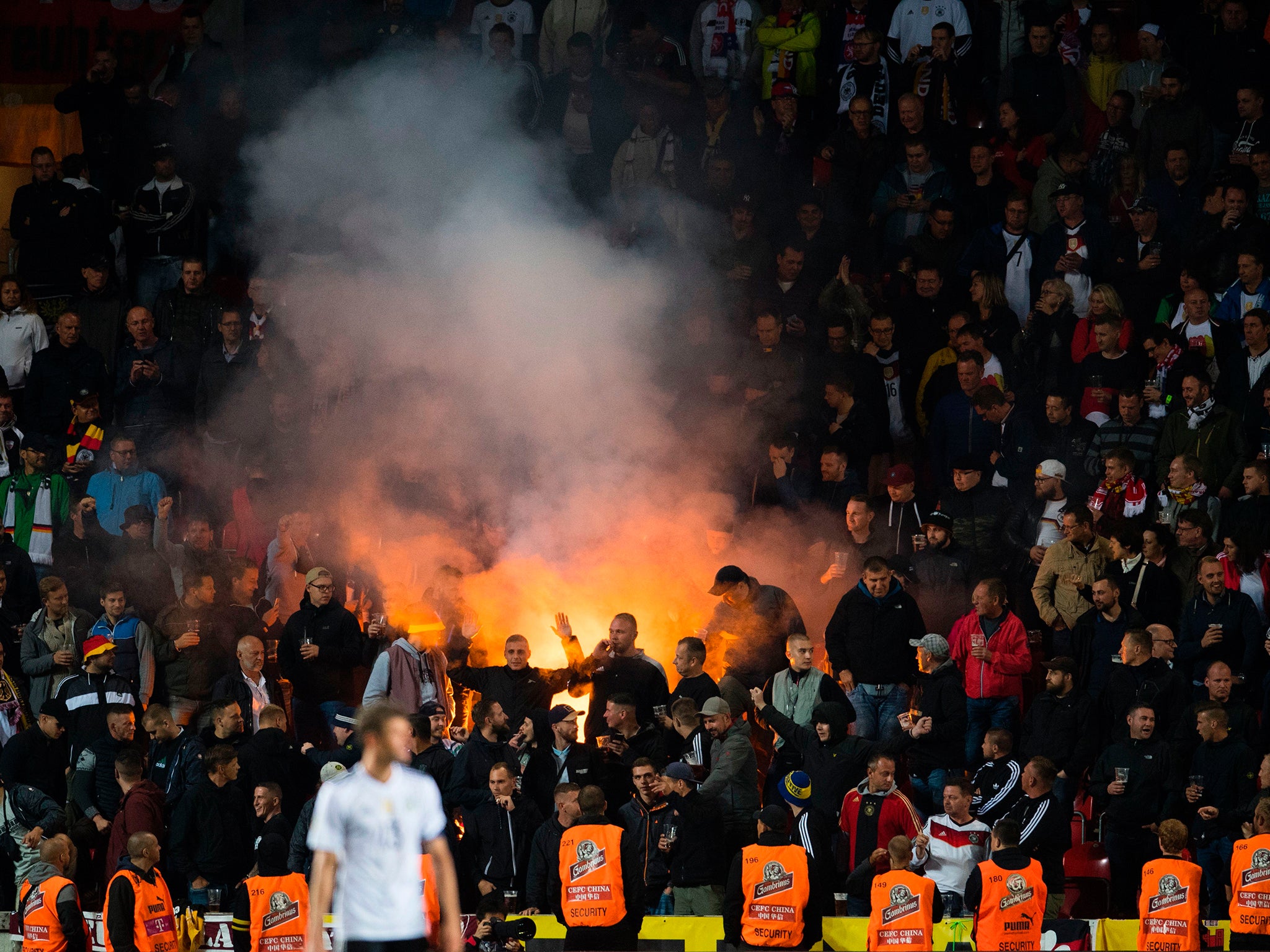 A section of Germany fans chanted and whistled during the Czech Republic national anthem