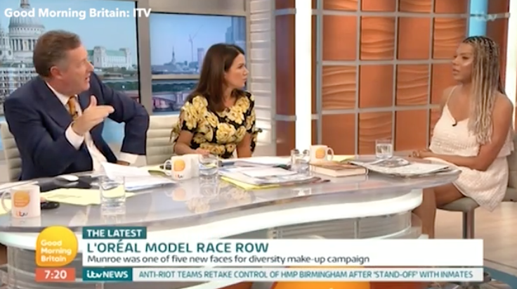 Trans model Munroe Bergdorf spoke on Good Morning Britain with Piers Morgan and Susanna Reid after she was fired by L'Oreal for commenting on race and white supremacy