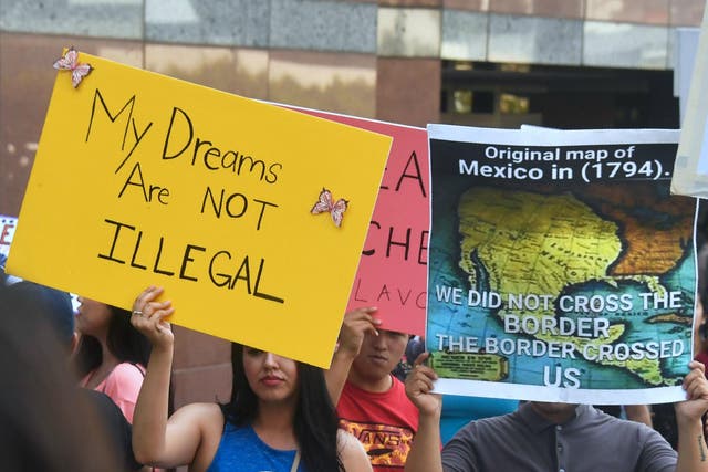 <p>Protesters at a rally in support of the Deferred Action for Childhood Arrivals (DACA) programme in Los Angeles, California on 1 September 2017</p>