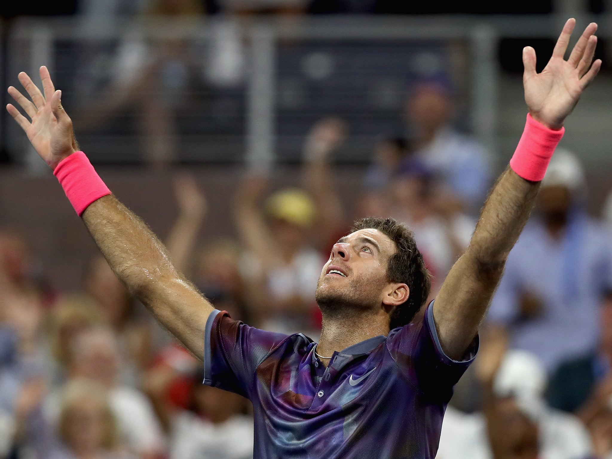Juan Martiin del Potro celebrates his victory over Dominic Thiem in the US Open fourth round