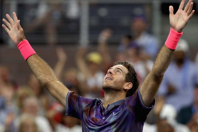 Juan Martiin del Potro celebrates his victory over Dominic Thiem in the US Open fourth round