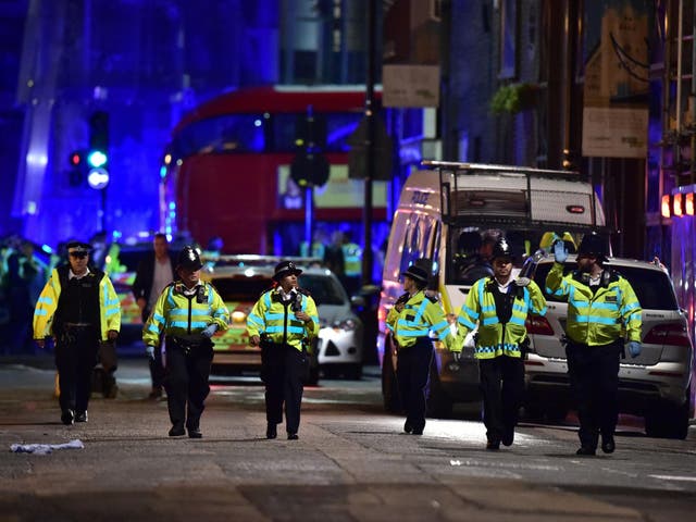 Police officers on Borough High Street in London after a terror attack in June 2017