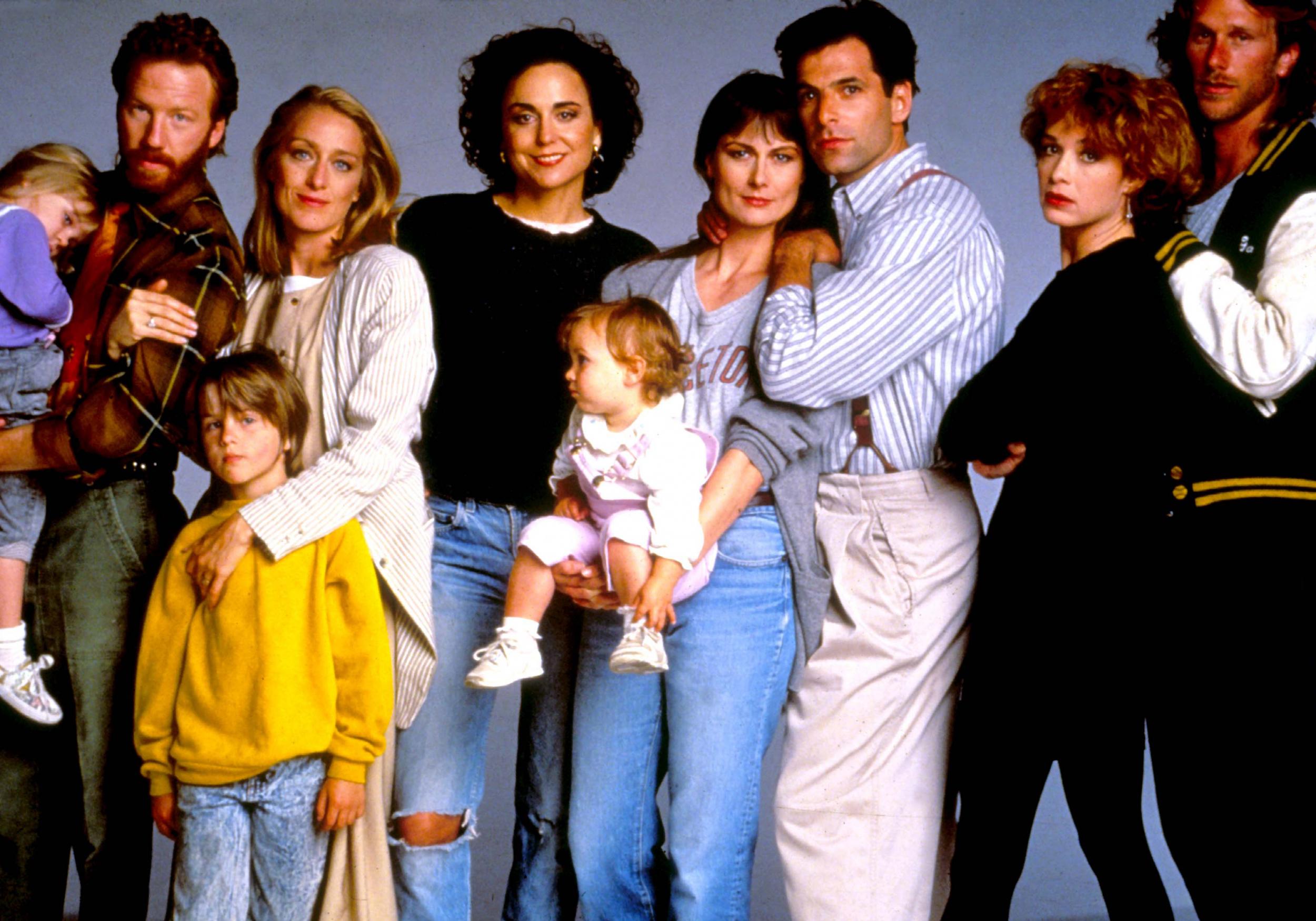 Friends and family... the cast of thirtysomething (from left): Timothy Busfield, Patricia Wettig, Polly Draper, Mel Harris, Ken Olin, Melanie Mayron and Peter Horton