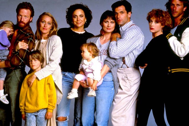 Friends and family... the cast of thirtysomething (from left): Timothy Busfield, Patricia Wettig, Polly Draper, Mel Harris, Ken Olin, Melanie Mayron and Peter Horton