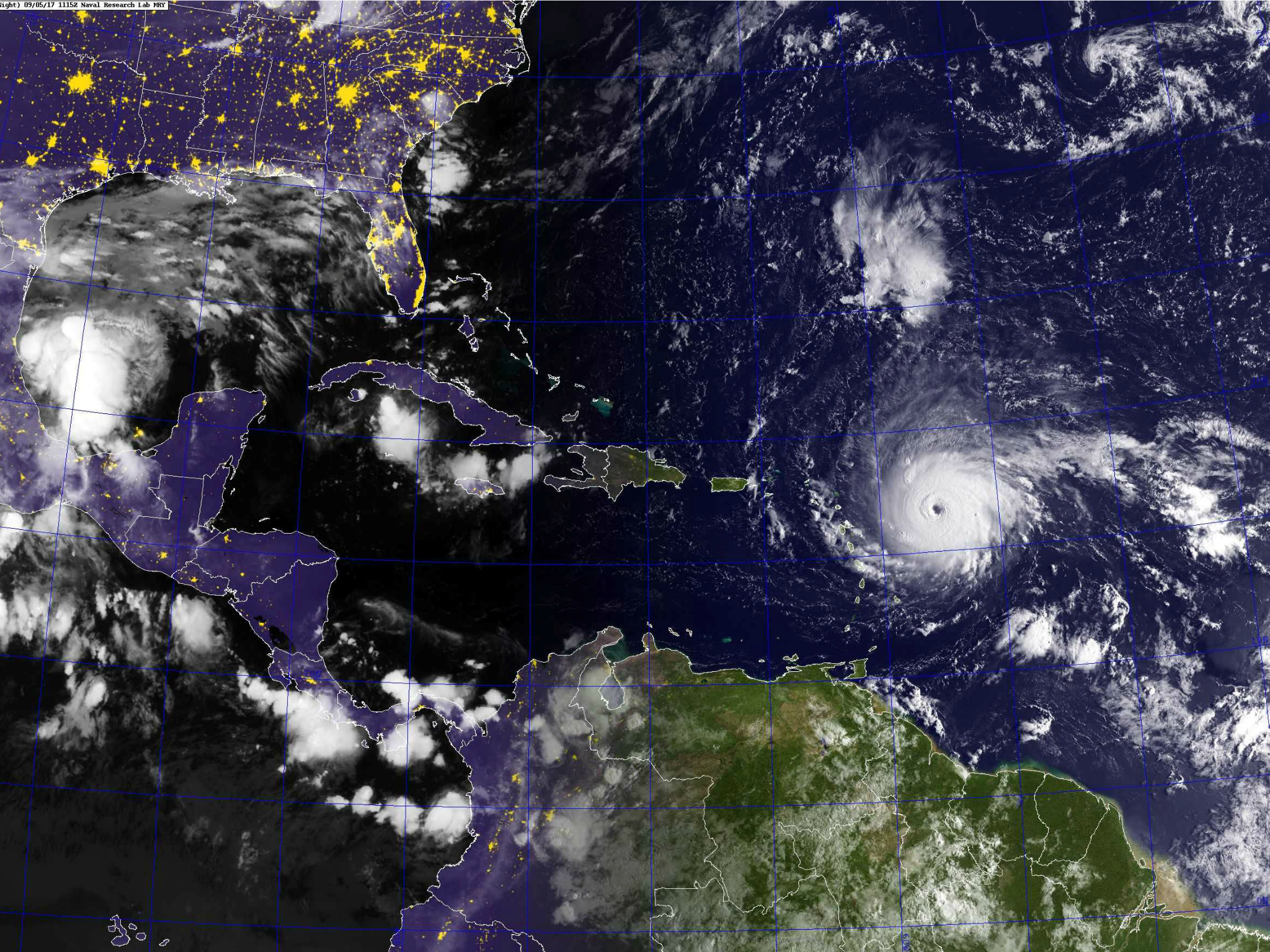 Hurricane Irma, shown here in a satellite image from September 5, 2017, is among the strongest Atlantic storms ever recorded