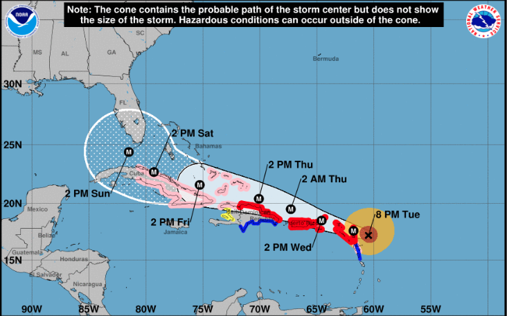 Shape of things to come? The US National Weather Service map of the expected trajectory of Hurricane Irma