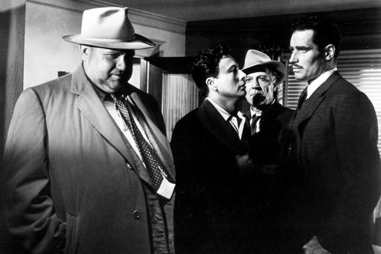 Charlton Heston (far right) played Mexican character Mike Vargas in ‘Touch of Evil’ (Universal International)