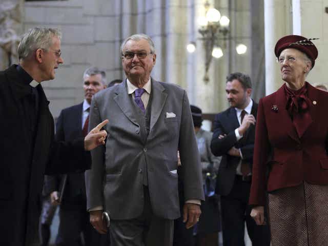 Prince Henrik (centre) with Queen Margrethe during a state visit to Zagreb Cathedral in Croatia