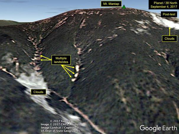 Satellite images released on Monday appears to show North Korea's nuclear test caused landslides