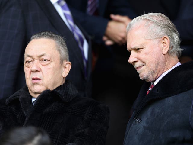 David Sullivan and David Gold watch West Ham against Burnley last May