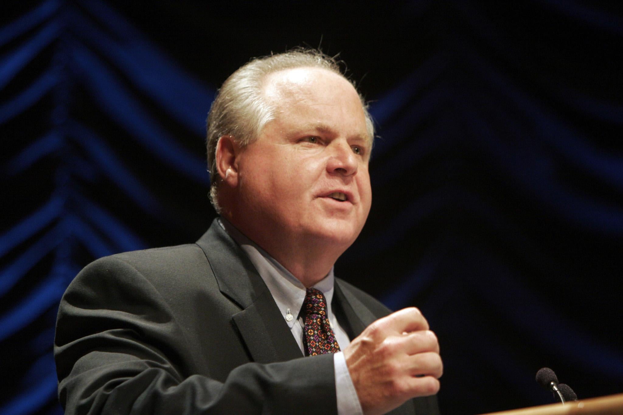 Radio show host Rush Limbaugh speaks at a forum hosted by the Heritage Foundation