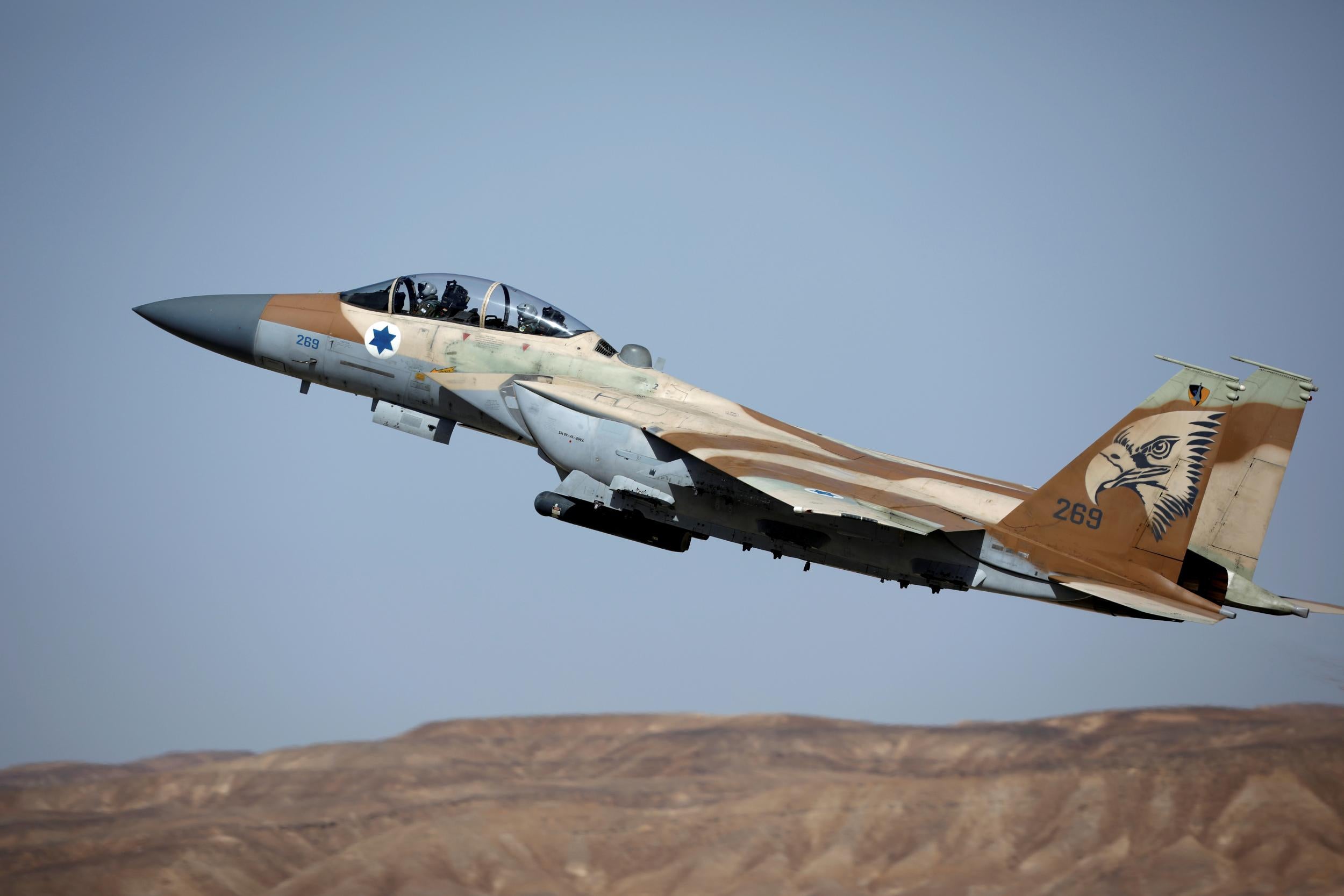 An Israeli F-15 fighter jet takes off during an exercise at Ovda Military Airbase in southern Israel in this file photo from 16 May 2017
