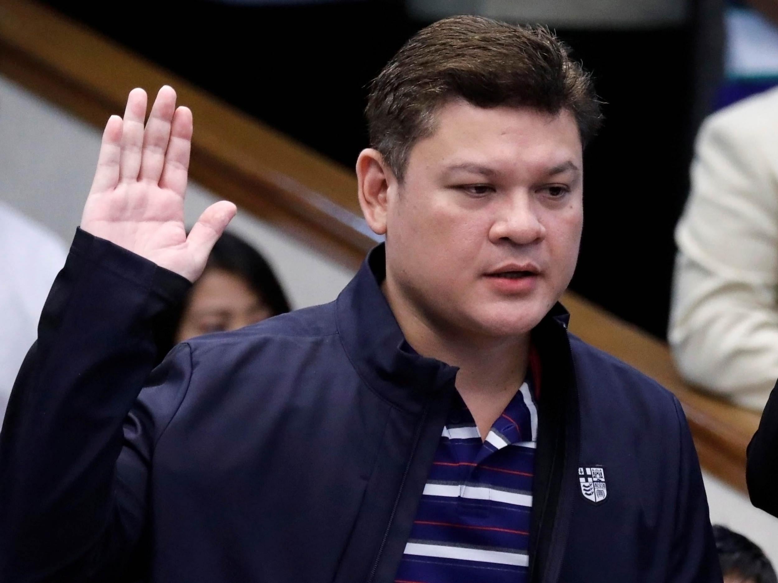 Davao's Vice Mayor Paolo Duterte and son of President Rodrigo Duterte takes an oath as he testifies at a Senate hearing on drug smuggling in Pasay, Metro Manila